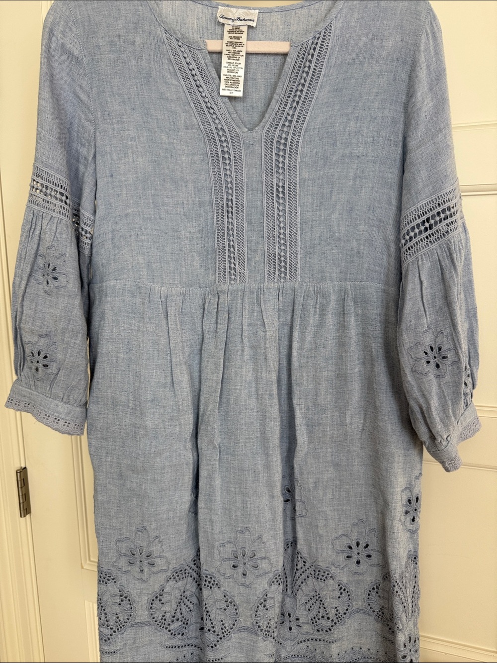 Tommy Bahama Light Blue Embroidered V‑Neck Tunic